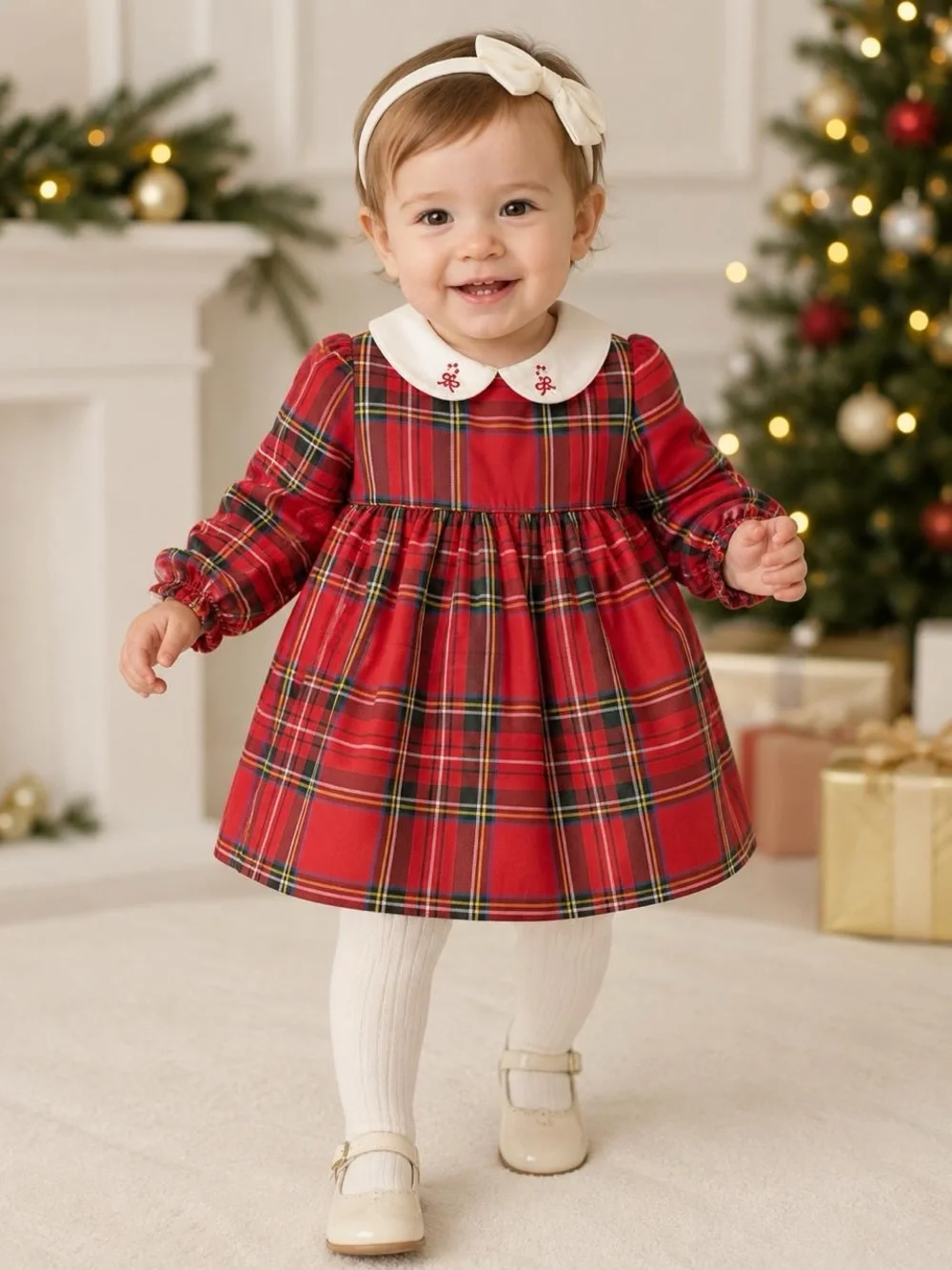 Edgehill Collection Dress Kids Red Plaid Candy Cane Bow Size 12M NWT
